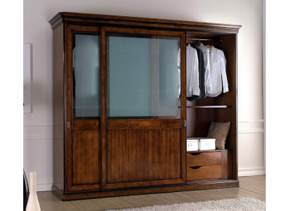 Armario de madera maciza, armario para ropa, muebles de dormitorio robustos de madera italiana.