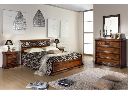 Conjunto de dormitorio completo de madera marrón cama 2 mesitas de noche cómoda espejo nuevo