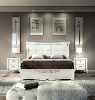 Juego de dormitorio de 3 piezas, cama doble de madera moderna con mesita de noche.