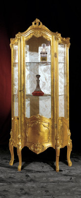 Vitrina de madera dorada, armario de vidrio, armarios de cristal, estante, vitrinas. Muebles italianos nuevos.