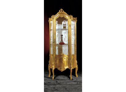 Vitrina de madera dorada, armario de vidrio, armarios de cristal, estante, vitrinas. Muebles italianos nuevos.