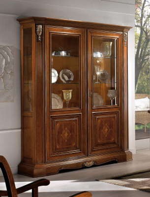 Vitrina de 2 puertas de madera, armario de vitrinas, vitrinas de salón, muebles de diseño de armarios de vidrio.