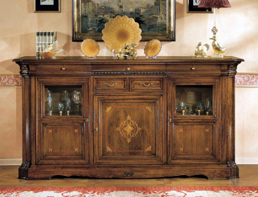 Aparador Cómoda Cajón Vitrina Sala de estar Madera Vitrina Bufé Nuevo