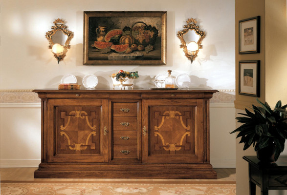 Muebles de lujo de madera italiana, lado buffet estilo barroco, cómoda, aparador de madera maciza.