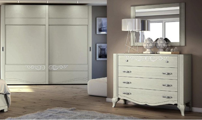 Cómoda Espejo Armario Cómodas Estante Consola Muebles Armario de madera Set de Italia de 2 piezas.
