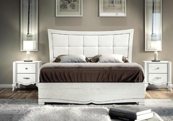 Cama doble Camas Cama Tapizada Madera Diseñador Marco de cama doble Blanco Estructuras de cama