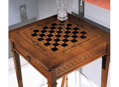 Mesa de juego de ajedrez con tablero de mesa y ajedrez de estudio en miniatura muebles de mesa de ajedrez.