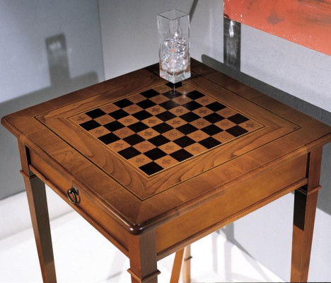 Mesa de juego de ajedrez con tablero de mesa y ajedrez de estudio en miniatura muebles de mesa de ajedrez.