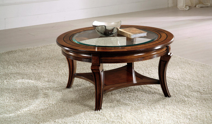 Mesa de centro redonda de madera de Italia.