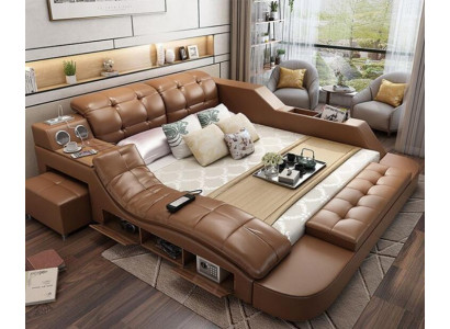 Doble cama de lujo de cuero + cama de cojín USB Moderno hotel función múltiple masaje