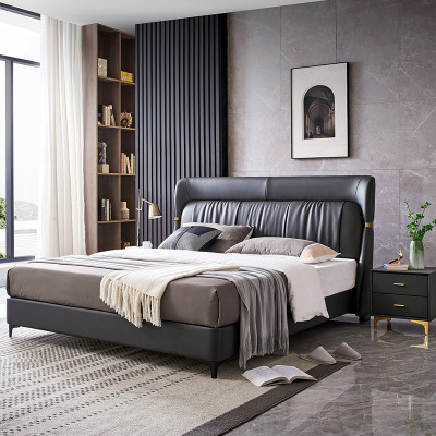 Cama de lujo dormitorio cuero acolchado decoración camas dobles diseño metálico