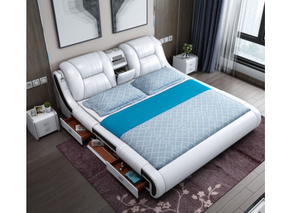 Sofá cama multifunción XXL para dormitorios grandes con caja USB, hotel, cuero, cojines y cajones.