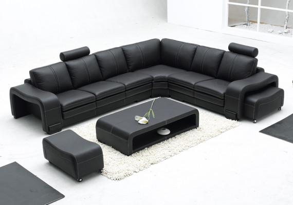 Sofá completo, conjunto moderno de sofá esquinero + taburete + mesa de centro.