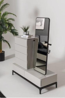 Conjunto de muebles de salón cómoda con espejo de madera estilo moderno blanco.