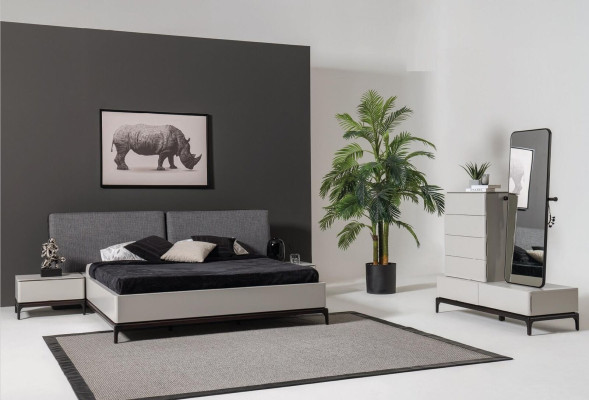 Conjunto de muebles de salón cómoda con espejo de madera estilo moderno blanco.