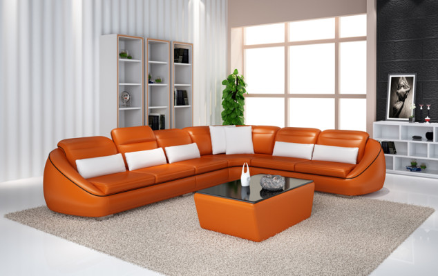 Sofá de diseño esquinero con otomana, conjunto de sofá de salón con taburete.