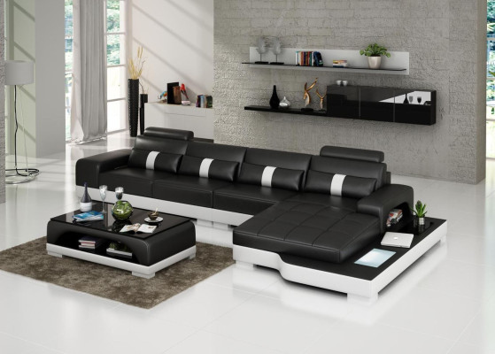 Sofá en forma de L para la sala de estar con sofá de esquina, sofá acolchado y sofá de cuero.