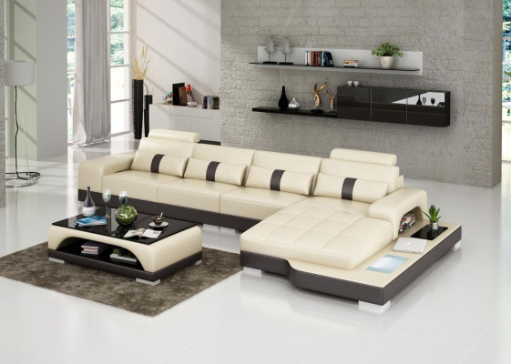 Sofá en forma de L para la sala de estar con sofá de esquina, sofá acolchado y sofá de cuero.