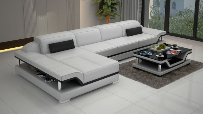 Diseño Sofá de esquina en forma de L Sofás de cuero blanco Sofás de salón