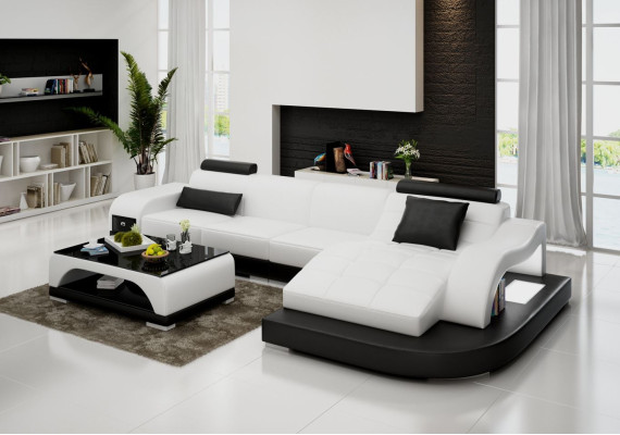 Sofá de esquina de cuero, sofá, sofá, asiento acolchado, conjunto de sala de estar en forma de L.