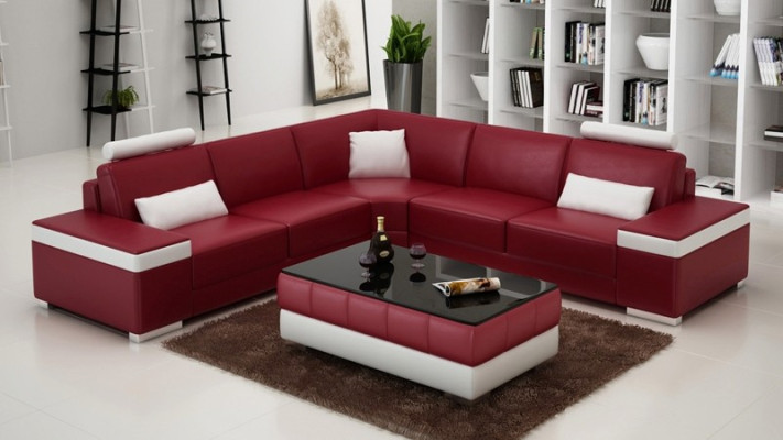 Sofá de cuero Muebles en forma de L Sofá Sala de estar Sofá de esquina conjunto de diseño