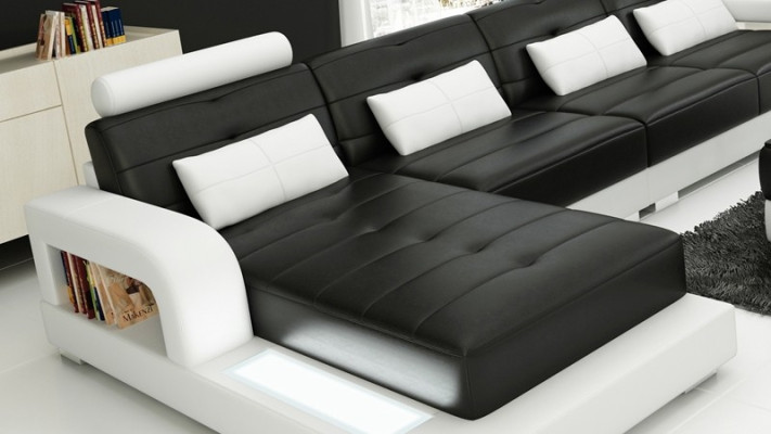 Sofá esquinero de cuero con tapizado de esquina, asientos de esquina, conjunto de muebles de salón.