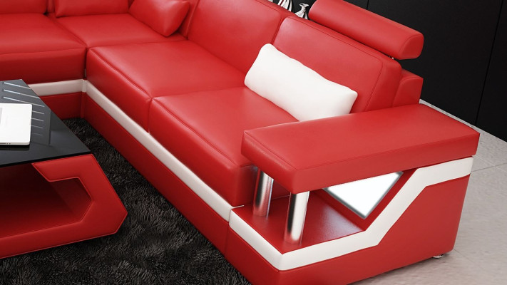 Sofá de esquina de cuero, conjunto de salón, diseño de sofá moderno en forma de L.