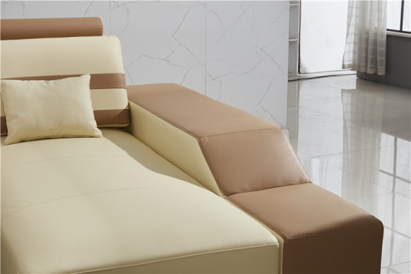 Sofá de cuero en forma de L Conjunto de sofás seccional Diseño moderno Sofá beige