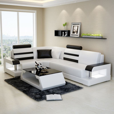 Sofá de esquina de cuero, sofá, sofá acolchado, sofá de esquina, conjunto de salón en forma de L.