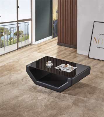 Mesa de centro de lujo noble en diseño de vidrio, mesa de centro de sofá, mesa auxiliar de cuero.