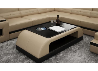 Mesa de centro de cuero Mesa moderna Mesa de vidrio moderna Mesas de diseño en vidrio