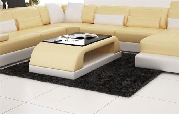 Mesa de centro de cuero Mesa moderna Mesa de vidrio moderna Mesas de diseño en vidrio