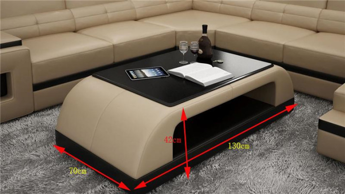 Mesa de centro de cuero Mesa moderna Mesa de vidrio moderna Mesas de diseño en vidrio