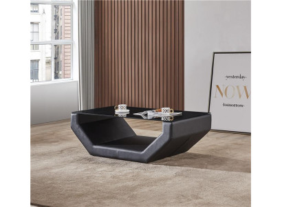 Mesa de centro de lujo noble en diseño de vidrio, mesa de centro de sofá, mesa auxiliar de cuero.