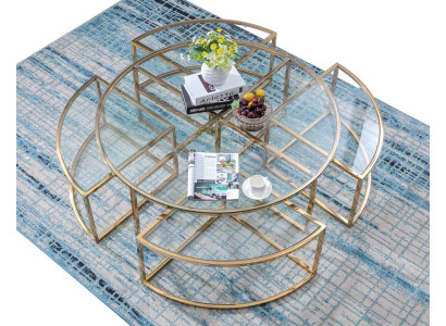 Sofá redondo de diseño, mesa de sofá de acero inoxidable, diseño redondo para el hogar.