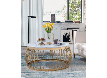 Mesa de diseño redonda de acero inoxidable para sofá de piedra de diseñador redonda.