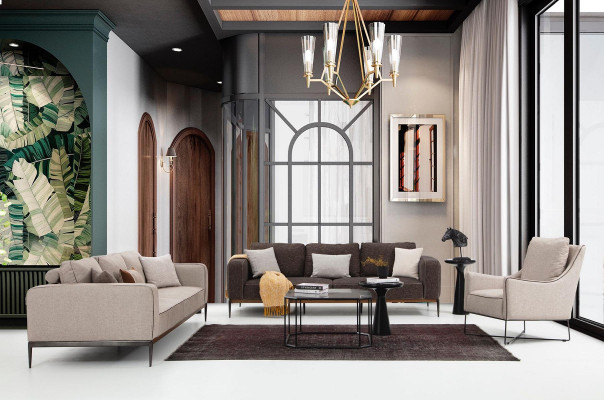 Sofá de 2 plazas Beige Sofás Sillón Set Moderno