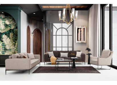 Sofá de 2 plazas Beige Sofás Sillón Set Moderno