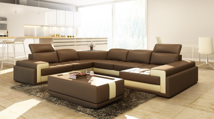 Sofá de cuero sofá conjunto de estar sofá en forma de L moderno conjunto de esquina diseño decorativo