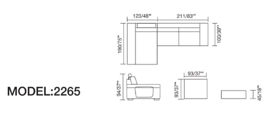 Sofá de cuero sofá sofá esquina conjunto de tapizado 190x334cm sofá en forma de L 2055