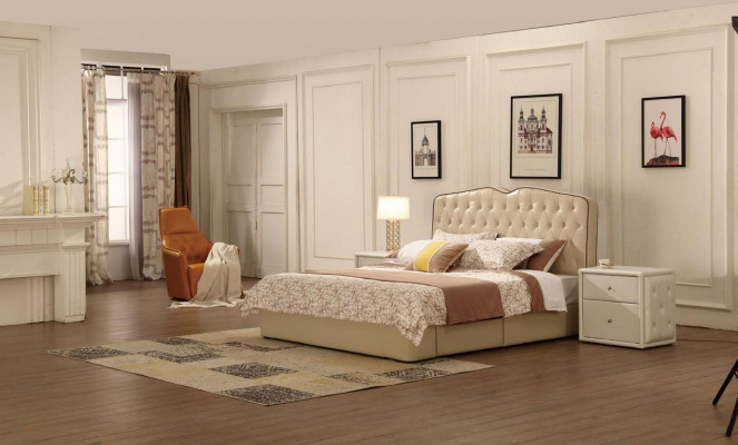 Camas de hotel de diseño moderno Cama XXL de lujo doble de cuero Chesterfield