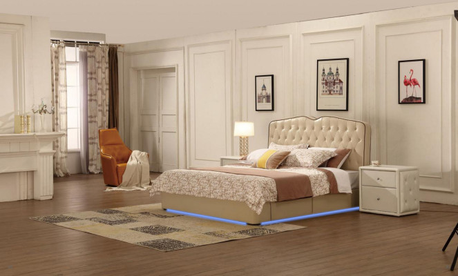 Camas de hotel de diseño moderno Cama XXL de lujo doble de cuero Chesterfield