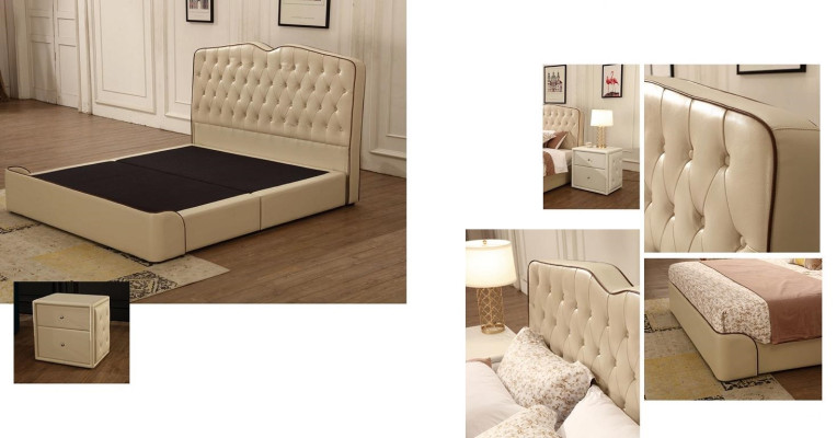 Camas de hotel de diseño moderno Cama XXL de lujo doble de cuero Chesterfield