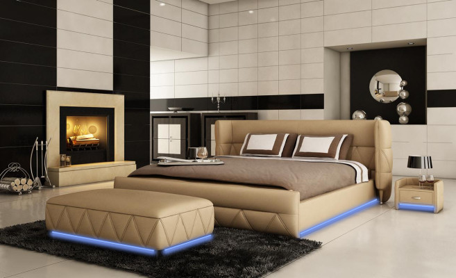 Cama de diseño moderno, hotel, camas XXL, estilo de lujo, doble, cuero, 140 160 180x200 cm