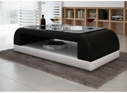 Mesa de centro de vidrio diseño de mesa de café en la sala de estar, sofá de cuero auxiliar.