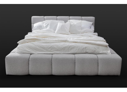 Cama gris dormitorio doble diseño de lujo elegante tapizado tela nuevo.