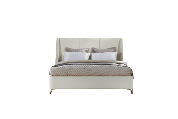 Diseño conjunto de dormitorio de 3 piezas. Cama de cuero + 2 mesitas de noche. Camas de lujo modernas.