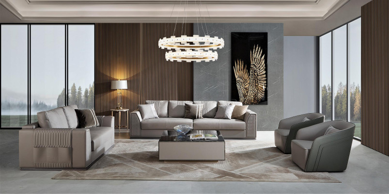 Elegante juego de sofás 3+2+1+1 Diseño exquisito en un elegante tono gris.