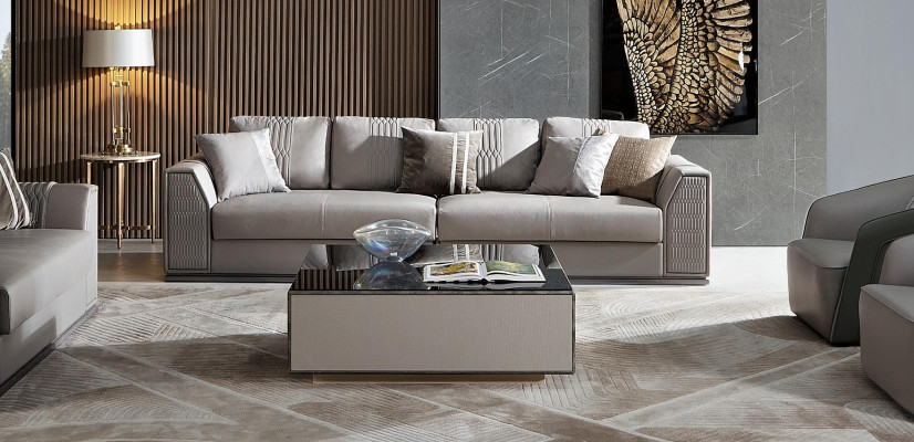 Elegante juego de sofás 3+2+1+1 Diseño exquisito en un elegante tono gris.