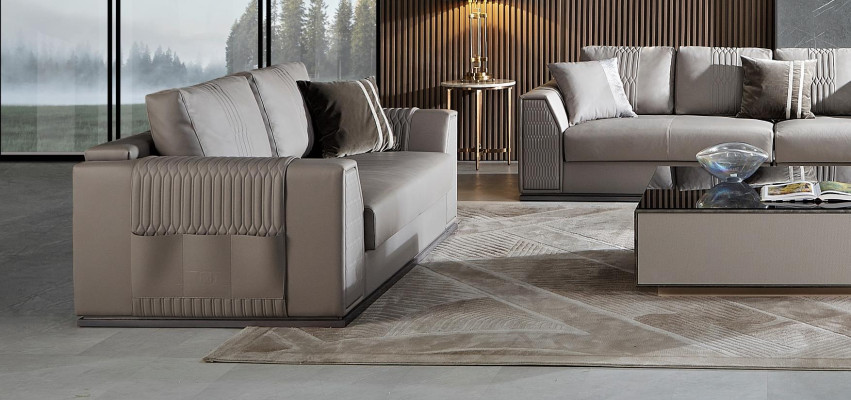 Elegante juego de sofás 3+2+1+1 Diseño exquisito en un elegante tono gris.